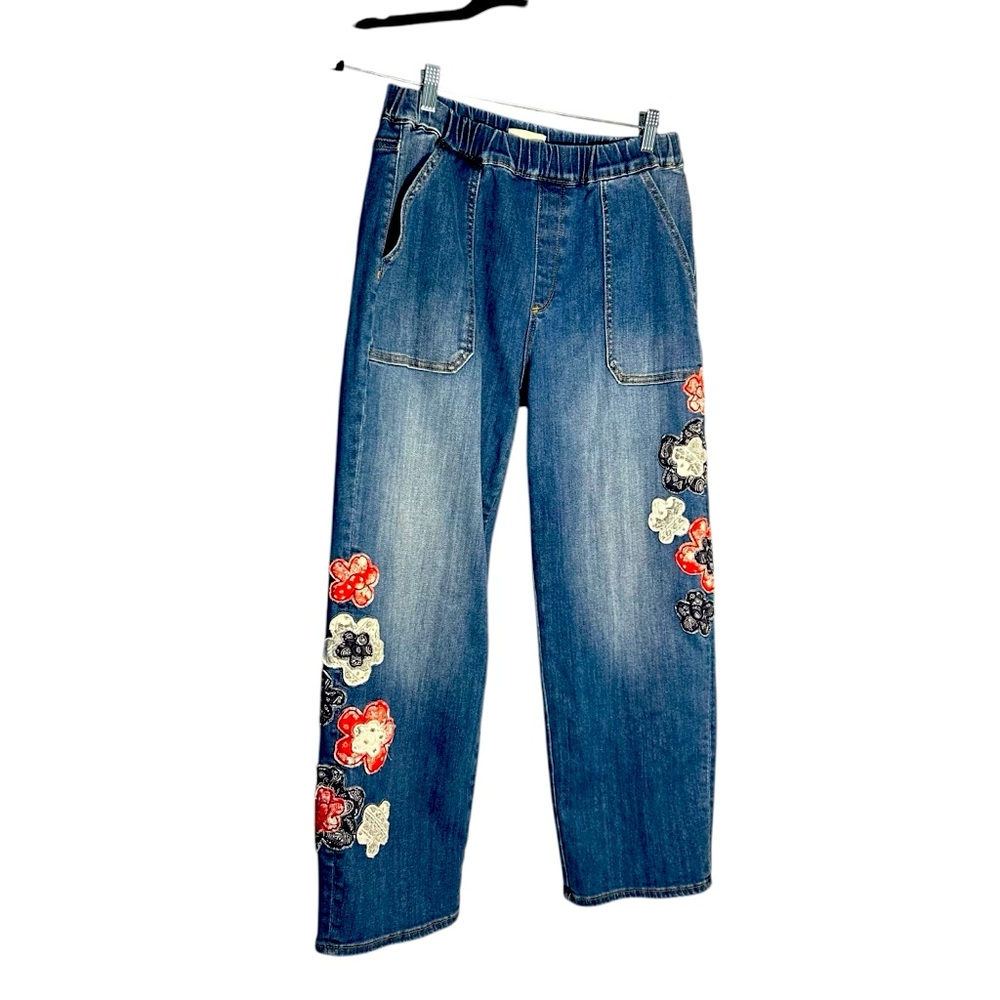 DRIFTWOOD Blue Floral Embroidered Wide Leg Jeans